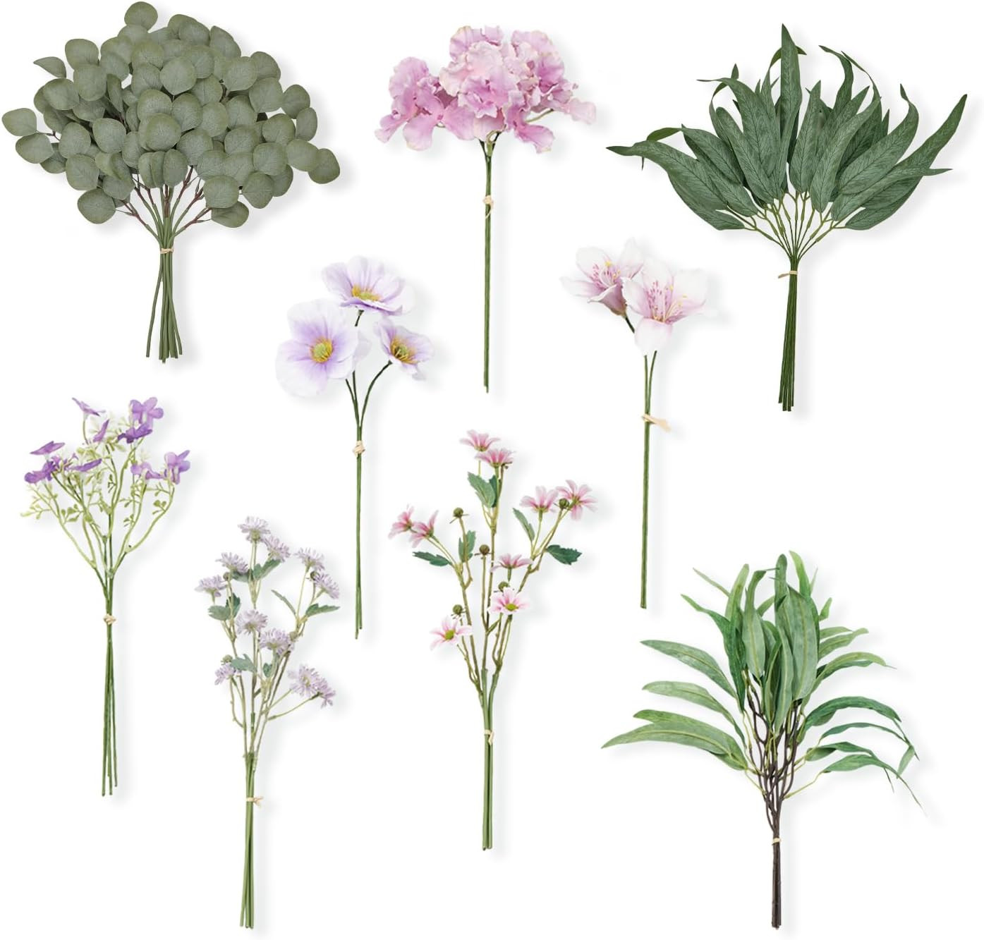 52Pcs Artificial Greenery Stems & Flowers for DIY Wedding Decor & Arrangements