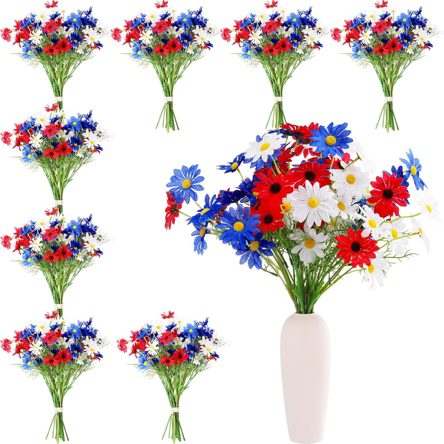 24-Piece Patriotic Artificial Flower Arrangement for Memorial Day & 4th of July