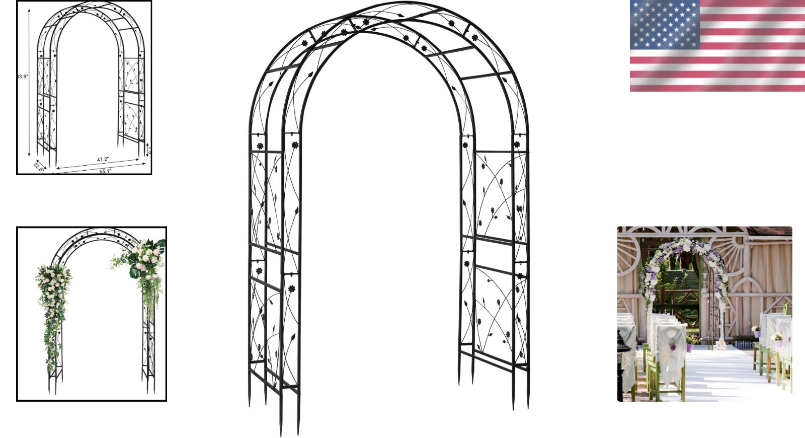 Garden Arbor, Arch for Wedding Ceremony Party, Christmas Garden Decor Steel G…