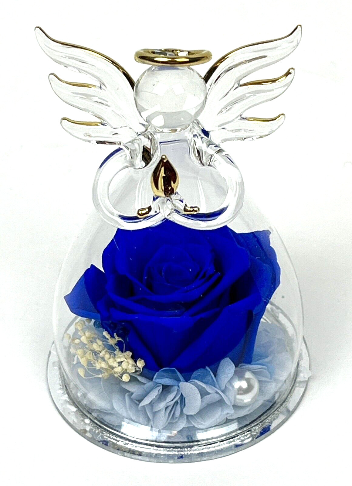 Preserved Flowers Rose in Glass Dome Eternal Rose with Angel Figurines Gifts Box