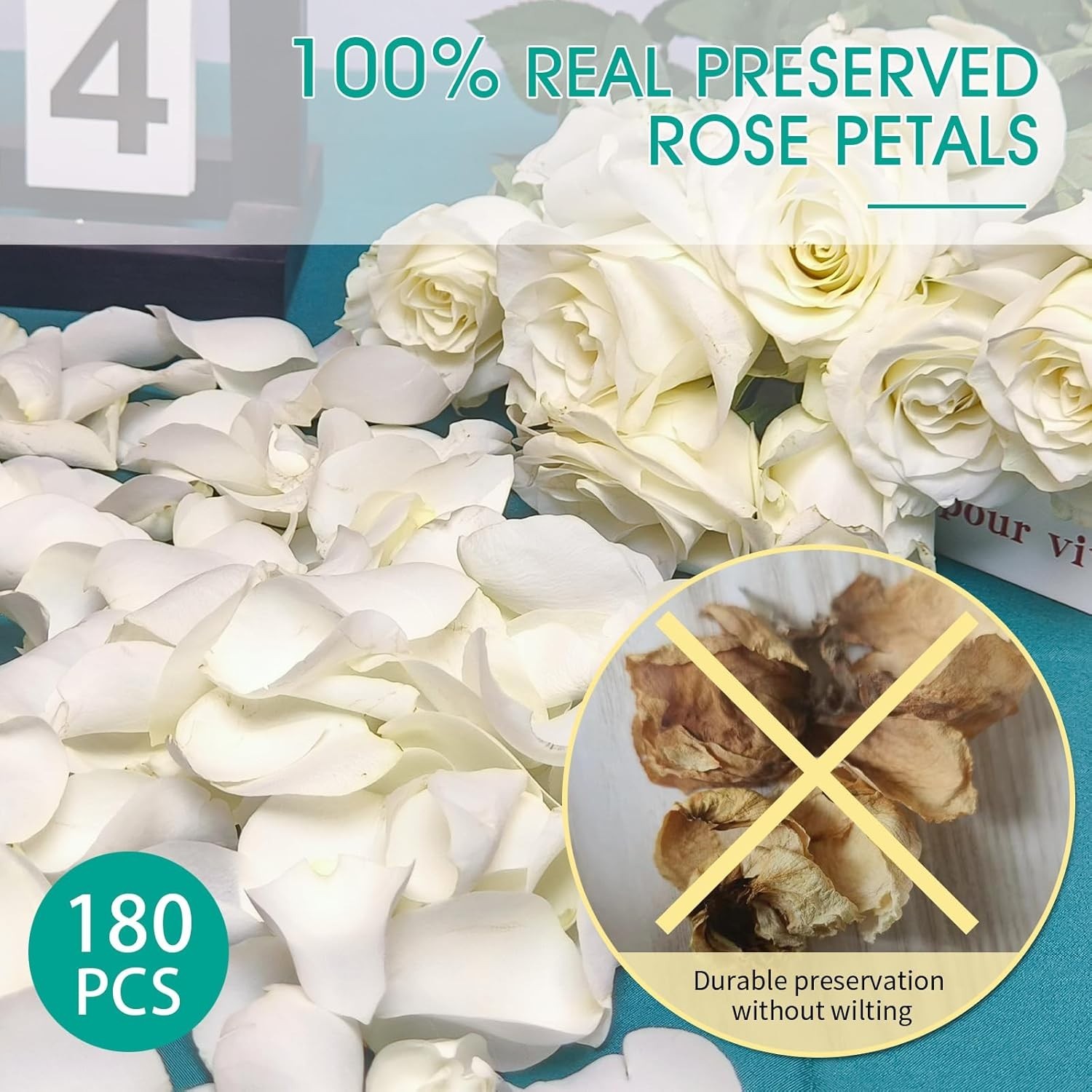 Dried Real White Rose Petals, Freeze Preserved Flower Petals 1.75Oz for Valentin