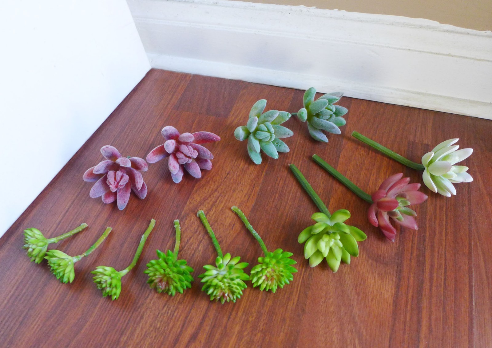 13 Pcs Mini Plants Artificial Succulents Flocking Finger Grass And Yacons