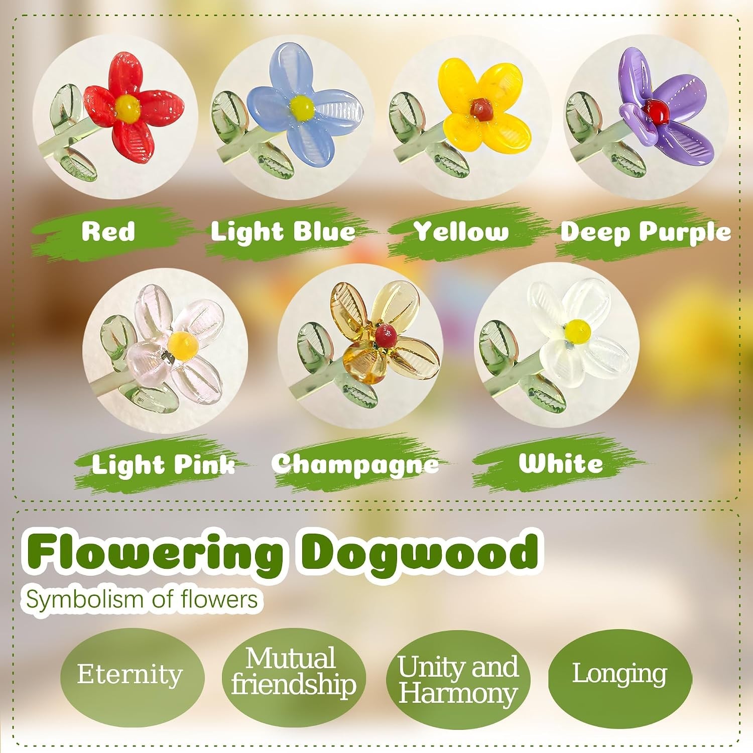 7 Pcs Blown Glass Flower Bouquet with Vase Mini Crystal Artificial Flowers fo…