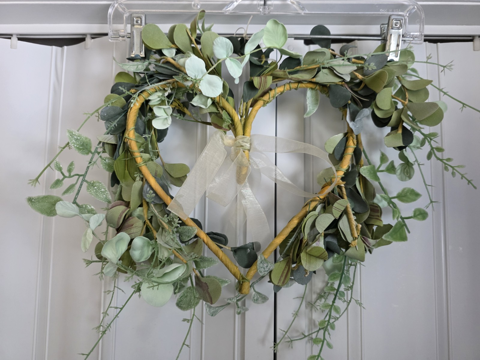 Faux Greenery Heart Shaped with Ribbon in Center Wall Decor Crafts or Gift