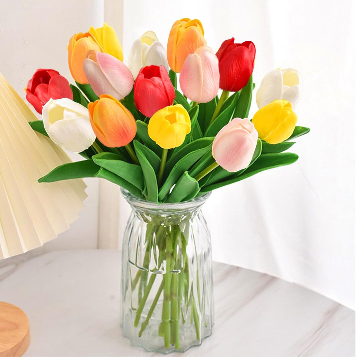15PCS Artificial Tulips Flowers,Real Touch 14″ Silk Fake Tulips,Bulk Fake Flower