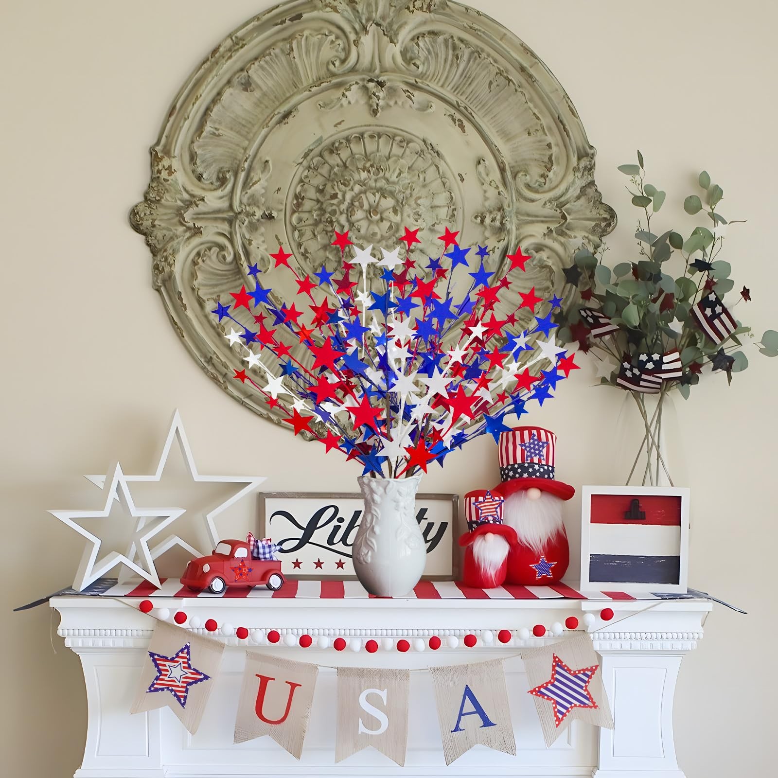 6 Pcs 4th of July Artificial Flowers 24” Patriotic Picks Faux Red White Blue …