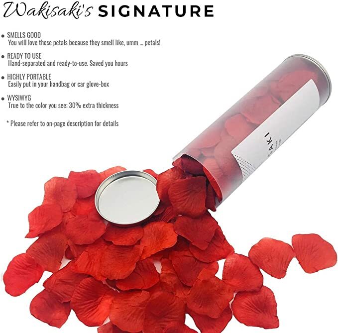 WAKISAKI (Separated, Deodorized) Artificial Fake Red Rose Petals Decor 1000 ct