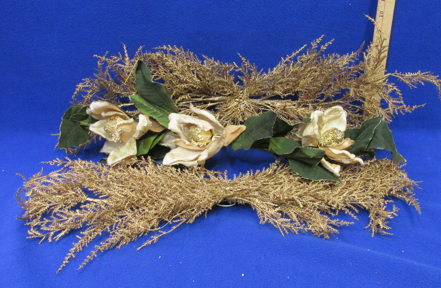 Artficial Floral Decor Swags Solid Gold Ferns & Ivory Green Flower Lot of 3