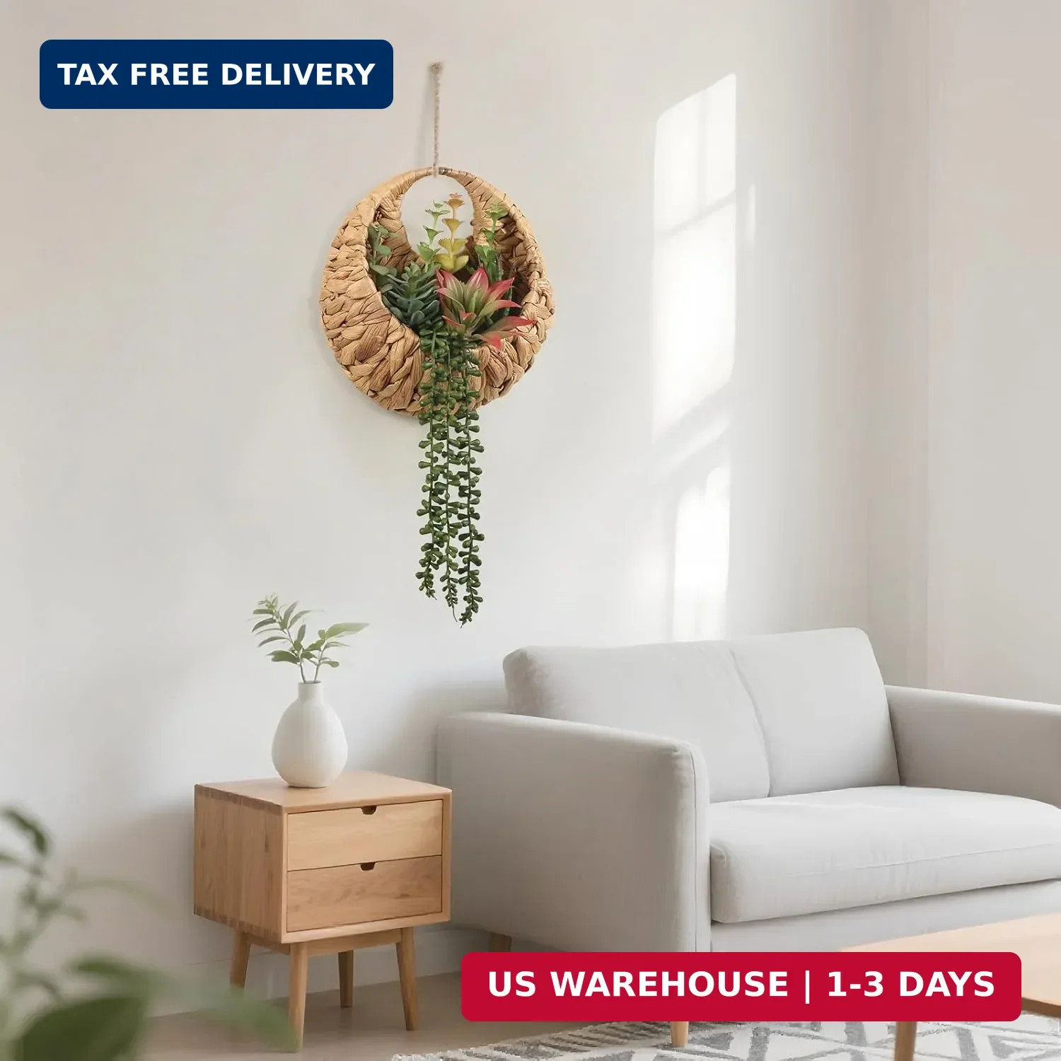 Fake Plants Hanging Artificial Succulents Plants in Woven Basket, Faux String of