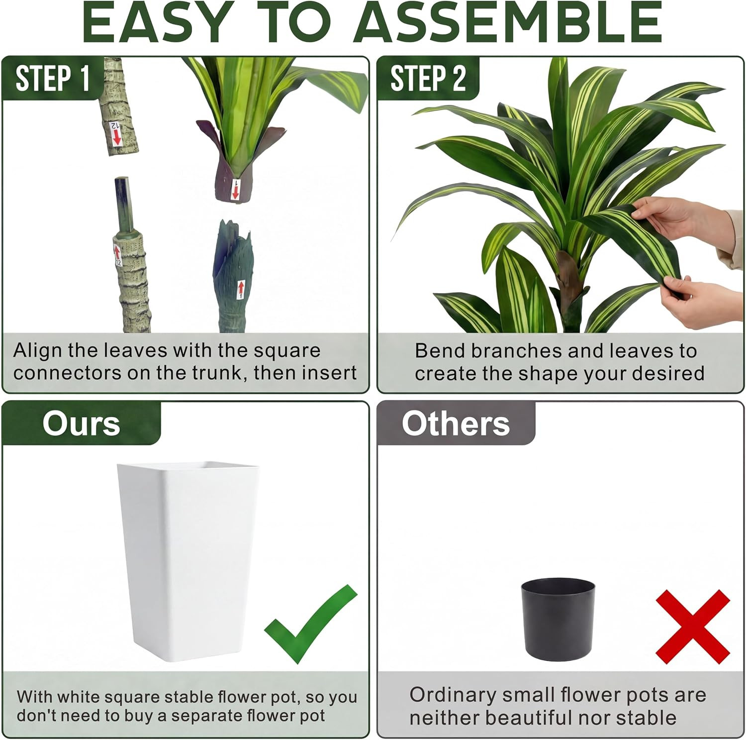 7FT Dracaena Artificial Plants Indoor,With White Tall Planter | Decor Fake Tree,