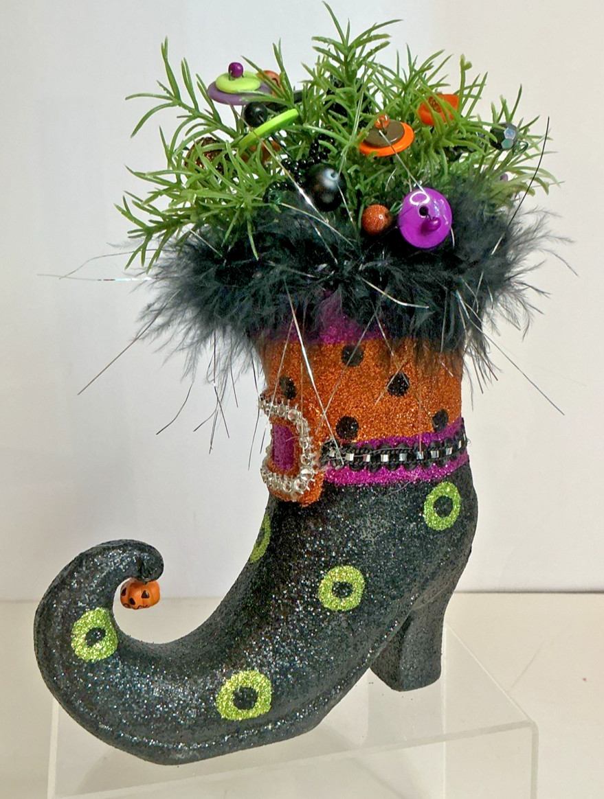 Vintage Halloween Witch’s Boot Button Bouquet One Of A Kind Handmade