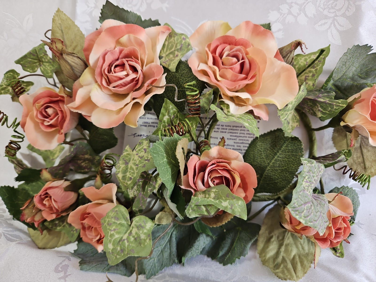 Home Interiors 40501 Victorian Rose Ivy Pair Candle Rings /Peach Pink Sage/New