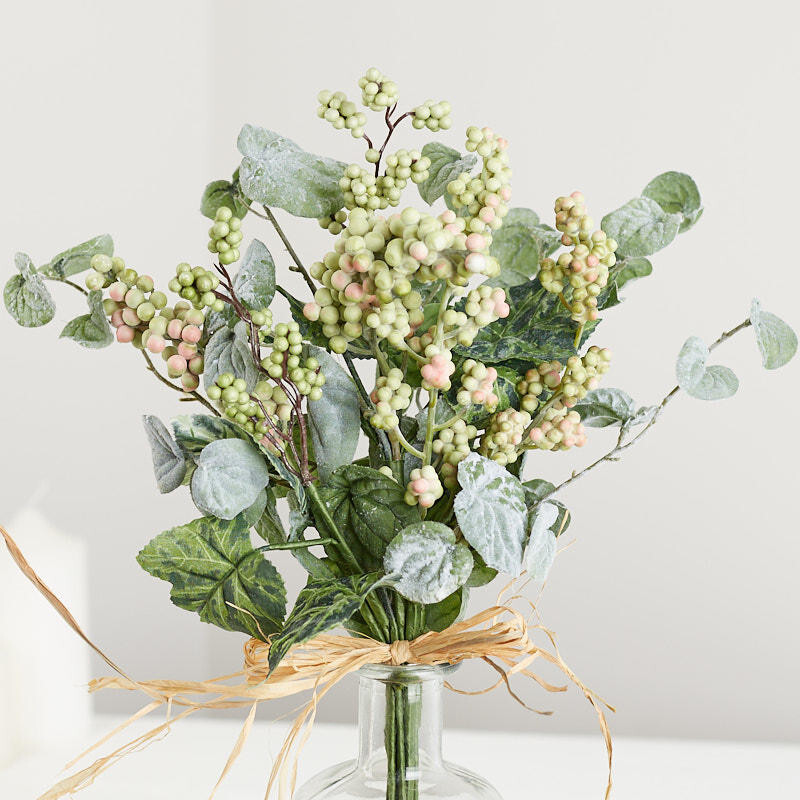 17″ Flocked Artificial Ivy and Berry Decorative Floral Bundle