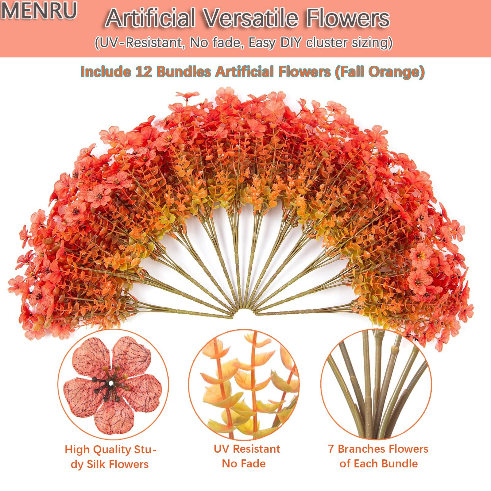 12 Bundles Artificial Flowers for Outdoor UV Resistant and Realistic, Faux Da…