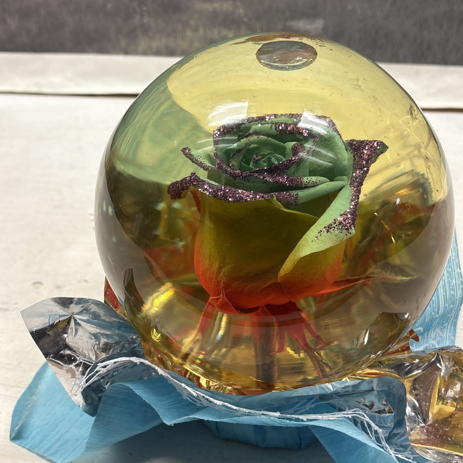 Beautiful Preserved Real Rainbow Rose in Glass Water Ball Dome Globe 5.5”