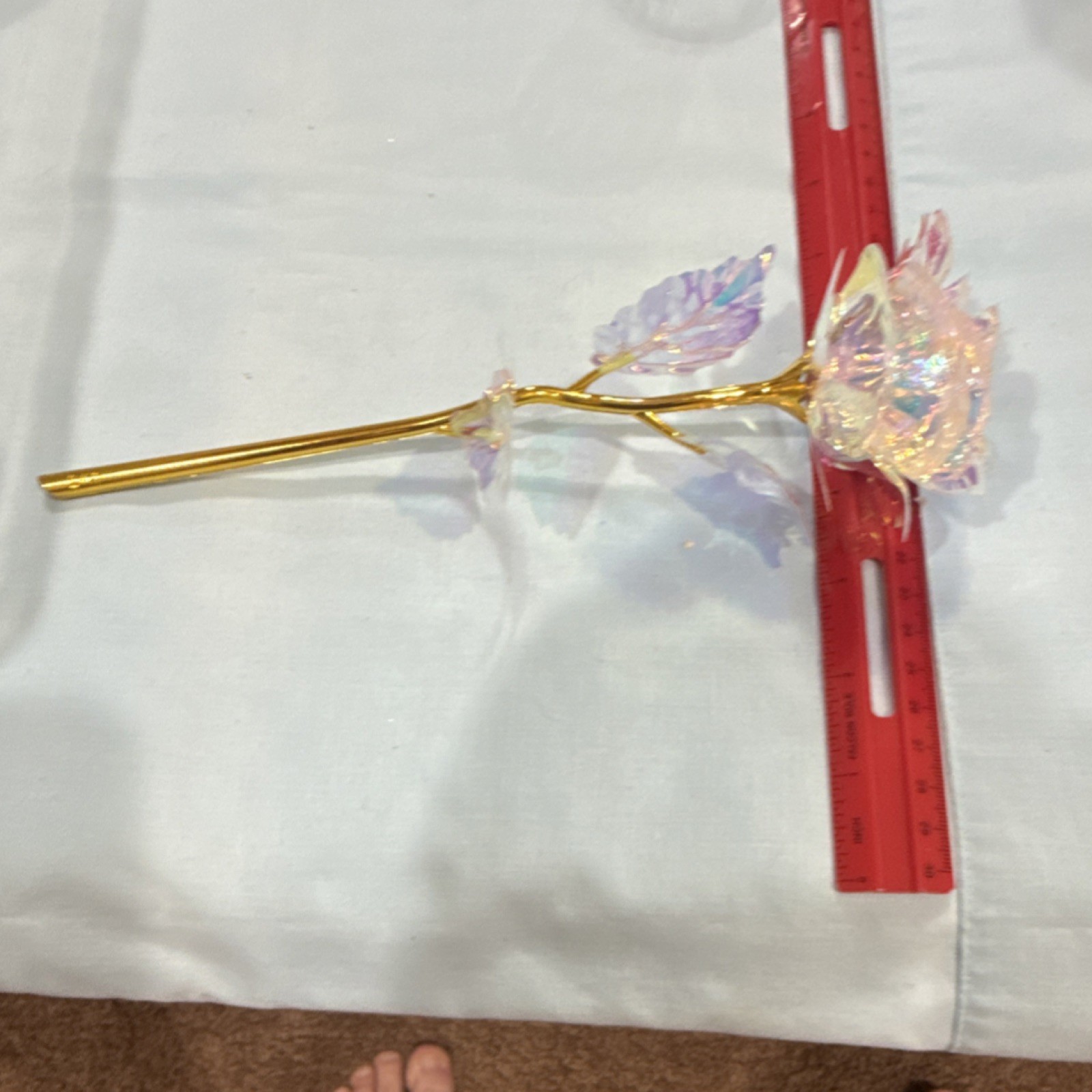 24K Gold Artificial Rose Flower Stem Iridescent Plastic Metal Floral Decor