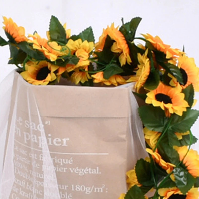 2.3M Simulated Sunflower Decoration Artificial Vine Yellow Fake Silk Flower Vine