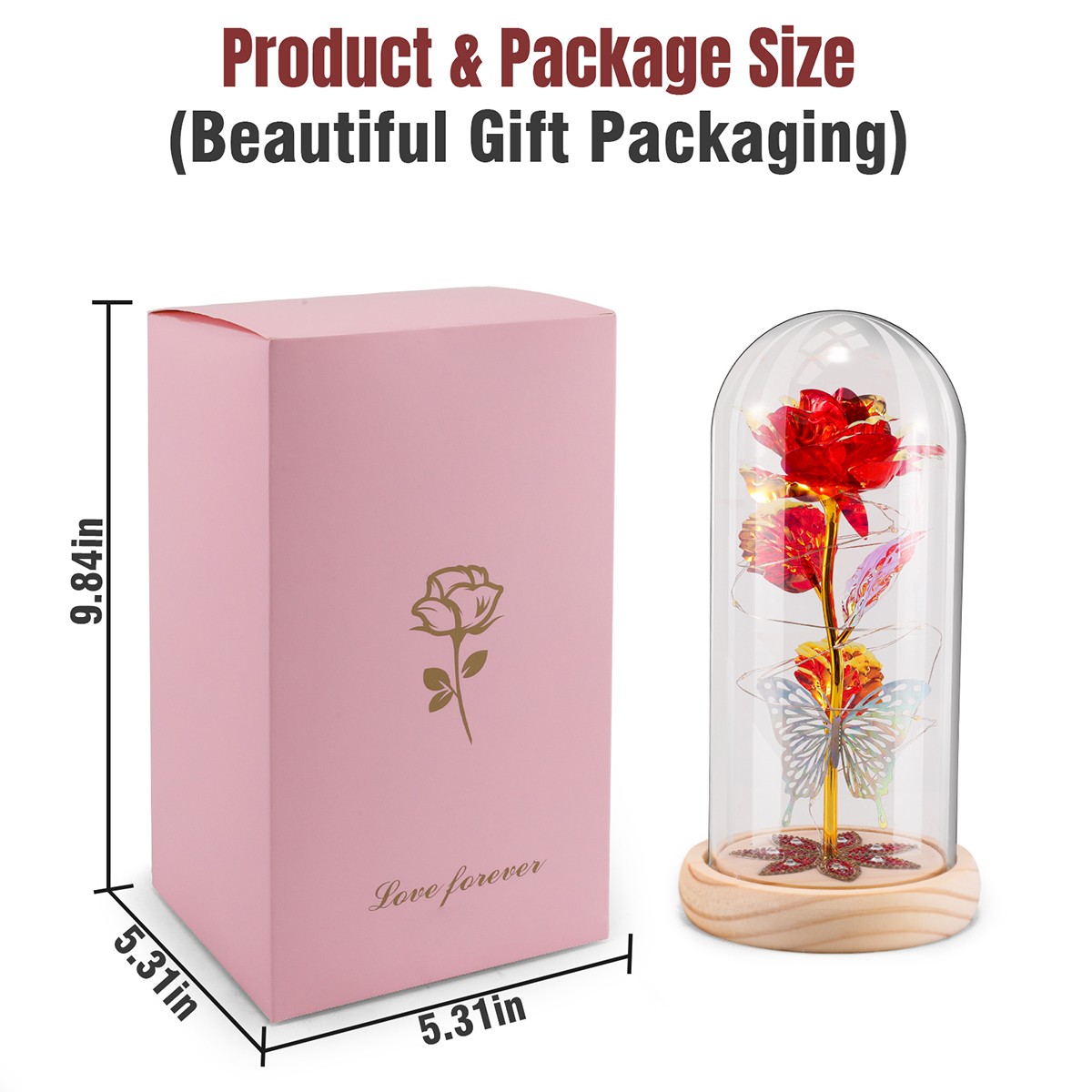 Glass Rose in Glass Dome, Light up Flower, Eternal Roses Christmas Birthday Gift
