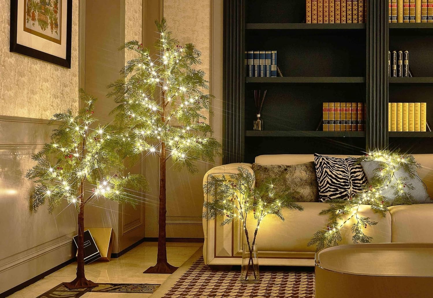 Lighted Brown Branches Cedar 32 Inch 60 LED Timer Battery Home Decor Lights