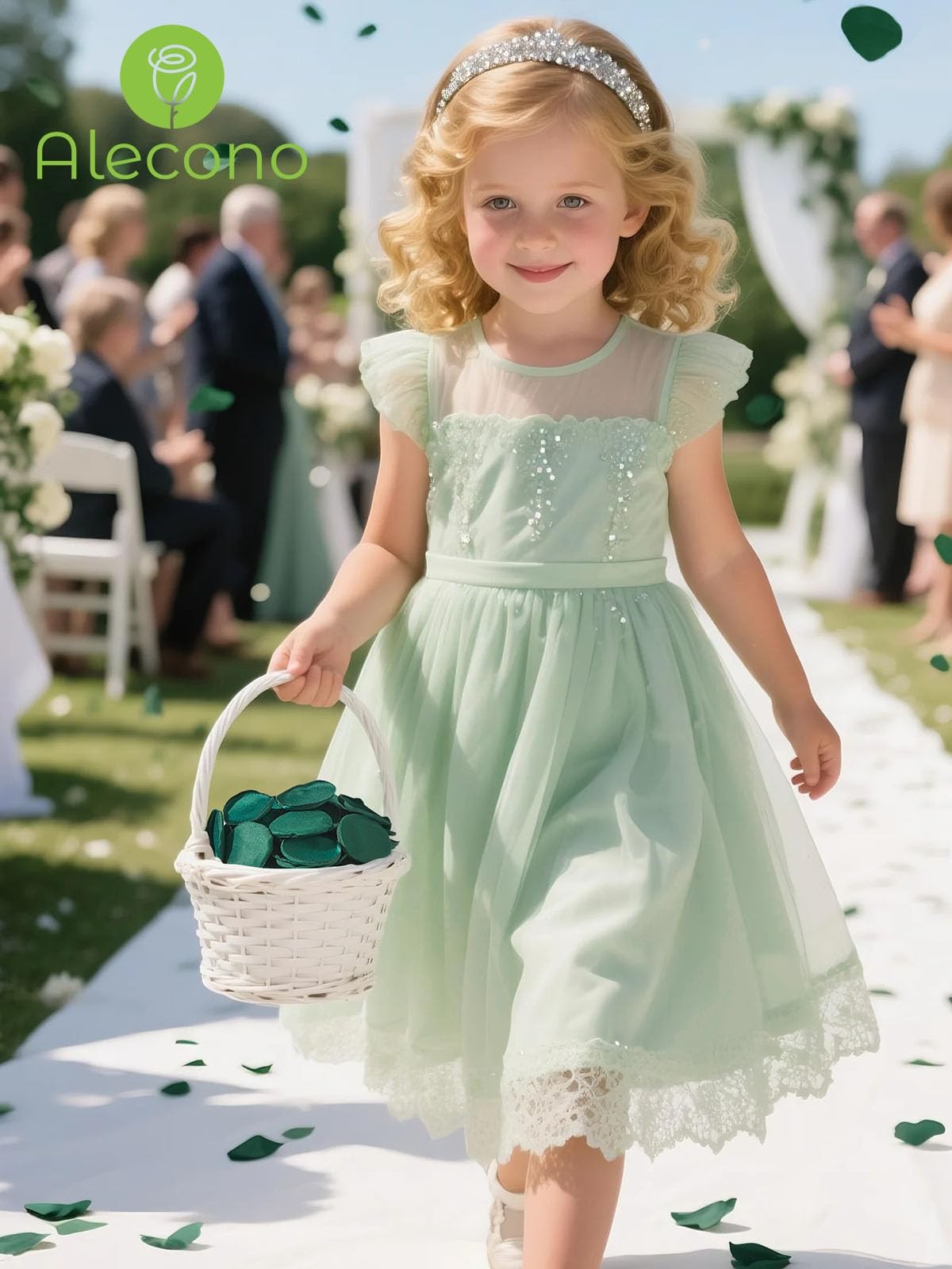 400 PCS Dark Green Silk Rose Petals Fake Flower Girl Basket Wedding Decor
