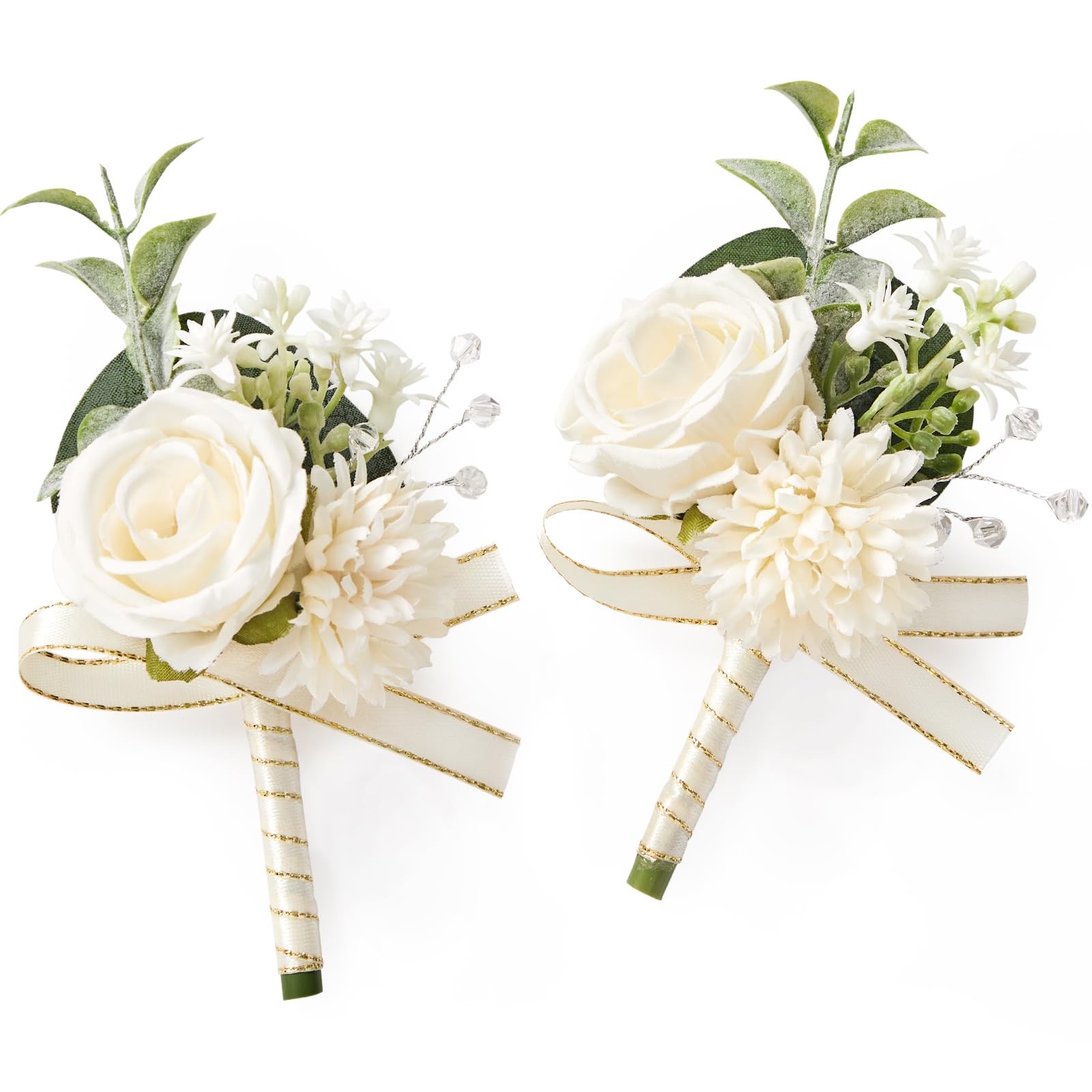 2 Pcs White Boutonniere for Men, Groom Groomsmen Best Man Guest Boutonnieres,…