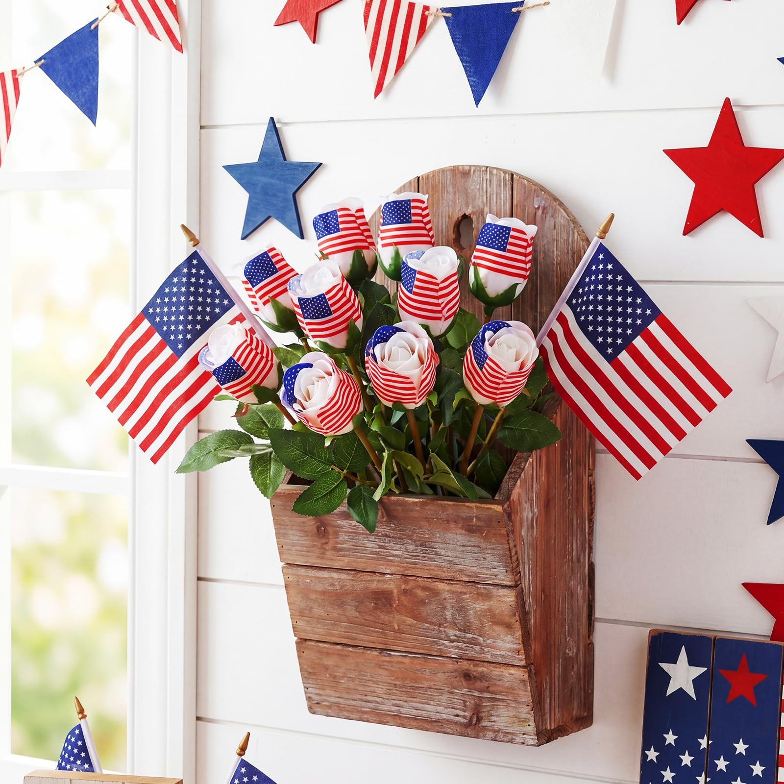 12 Pcs 4th of July Rose Flowers Patriotic Table Centerpieces Independence Day…