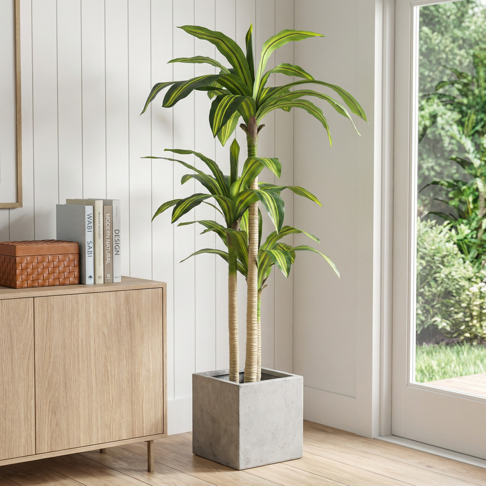 5′ Artificial Dracaena Tree with Black Plastic Pot, 1pc/set