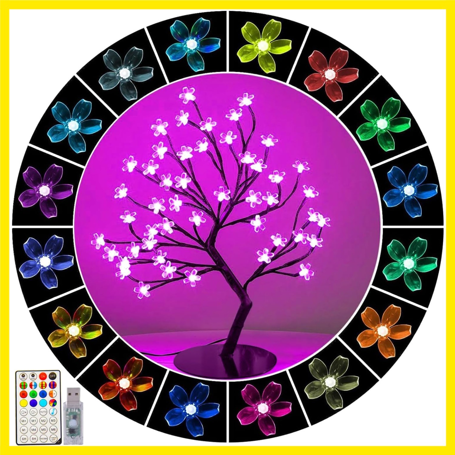 48 LED Cherry Blossom Tree Light, Color-Changing Cherry Flower Lamp，Artificia…