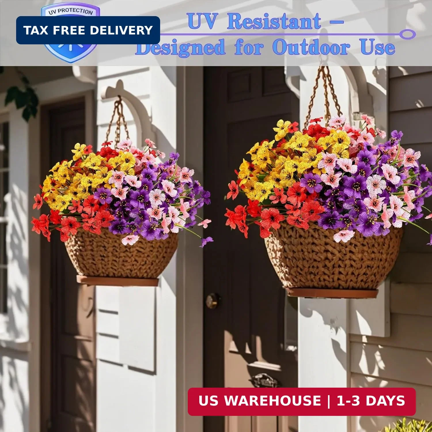 Geegoods 16 Bundles Artificial Mums Flowers for Outdoors, Mix 4 Colors | UV Resi