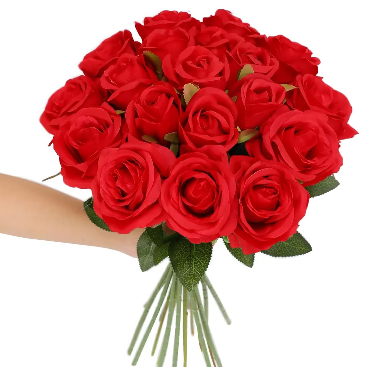 Red Roses Artificial Flowers – 12 pcs Realistic Long Stem Fake Roses Mashup S…