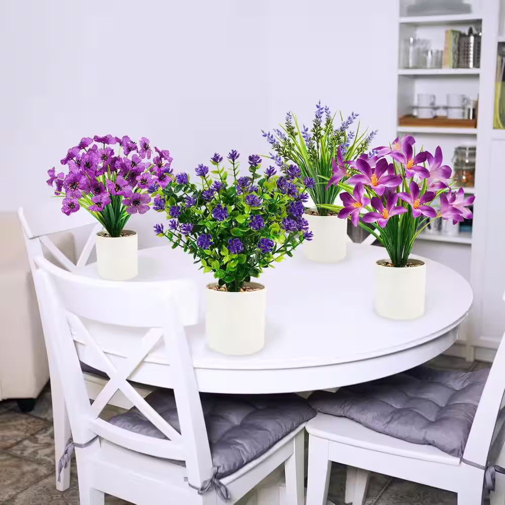 Small Artificial Potted Flowers Garden Statue, 4-Pack