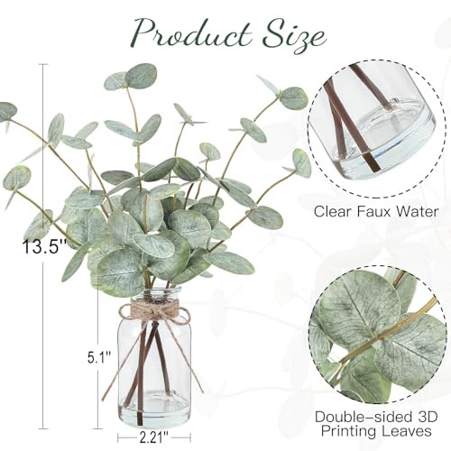 Artificial Eucalyptus Stems in Glass Vase with A Real Touch Green Eucalyptus