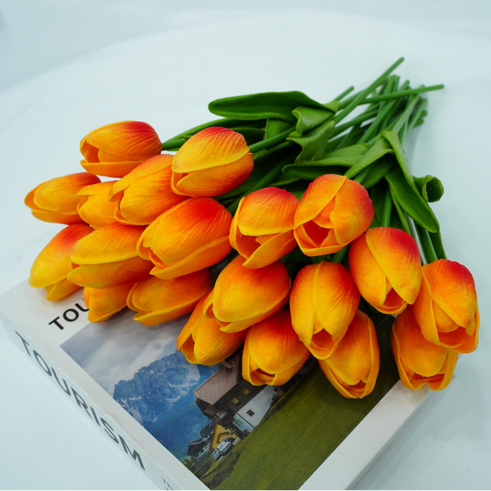 20 PCS OrangeRed Artificial Tulip Flowers 13 Inch Faux Bouquet Easter Decor
