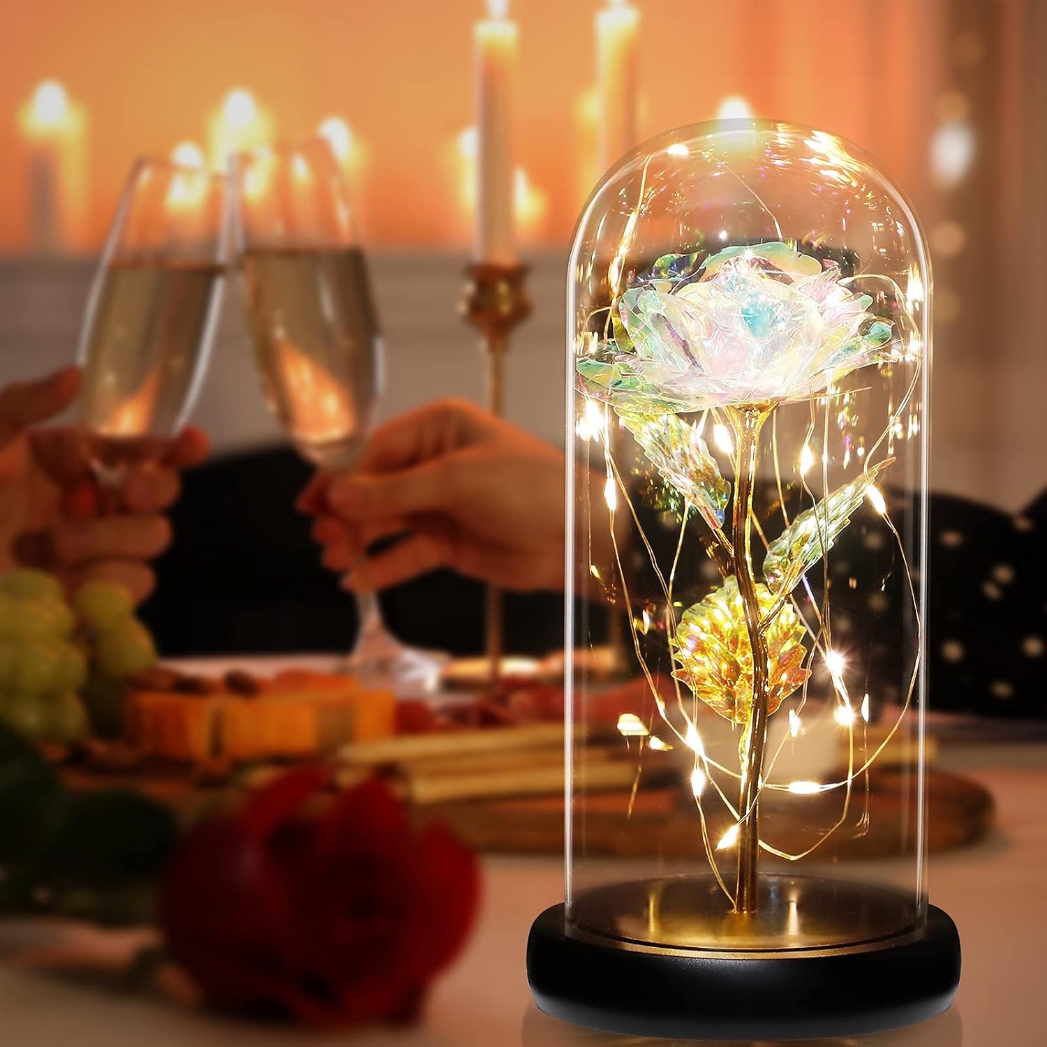Eternal Forever Galaxy Rose Flower In Glass Dome LED Light Valentine’s Day Gift