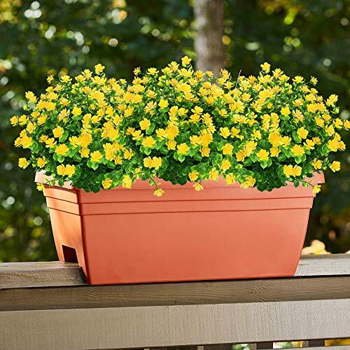 Bundles Outdoor Artificial Flowers UV Resistant Fake Boxwood Plants, 6 Yellow