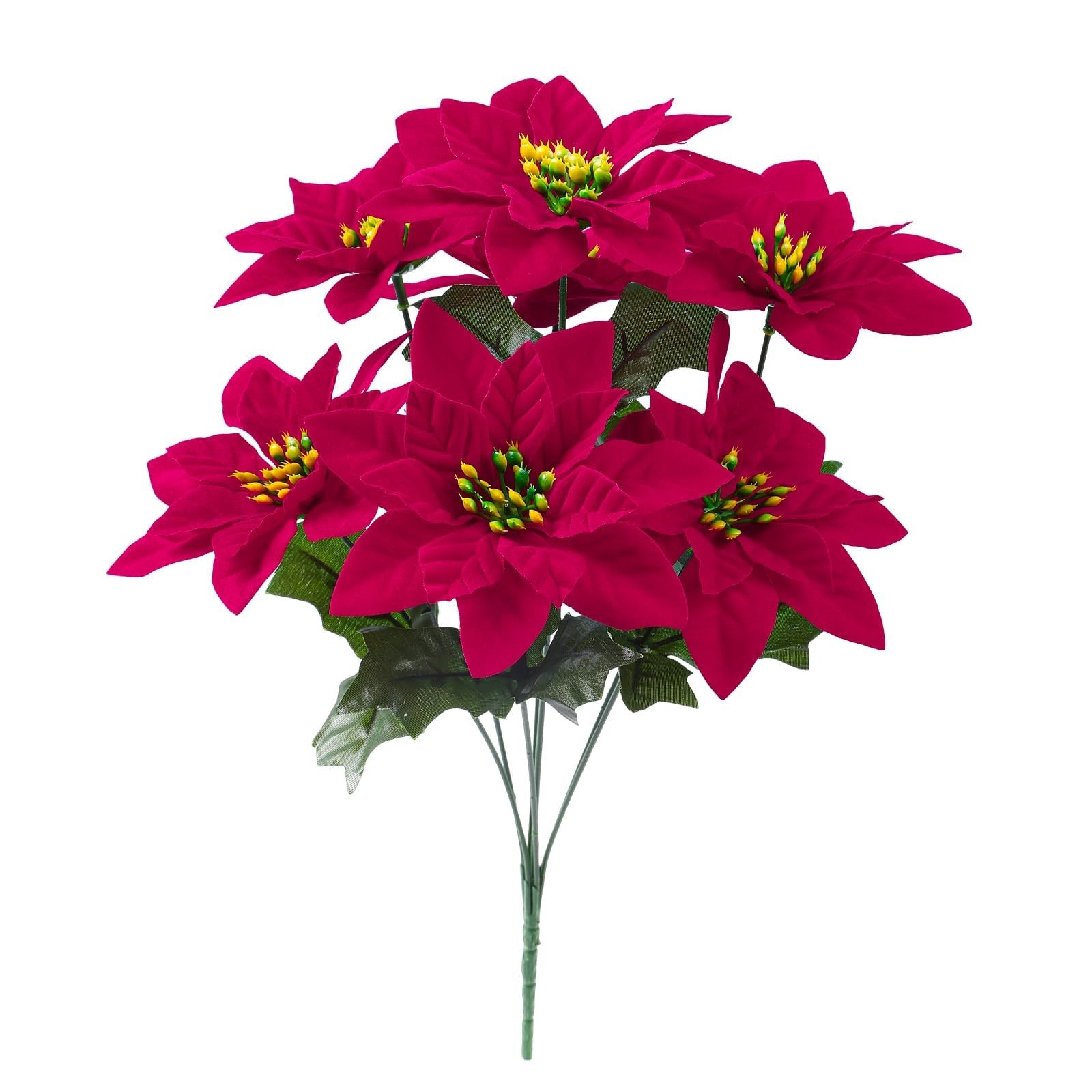 8 Pack 7 Heads 17in Poinsettia Christmas Flowers Artificial Velvet Fake Poins…