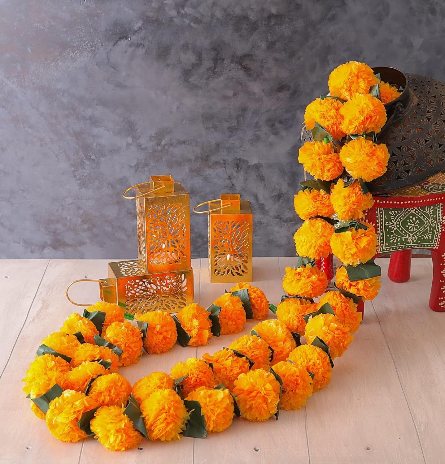 Traditional 5-Pack Marigold Garlands – 4.5ft Length for Indian & American Events