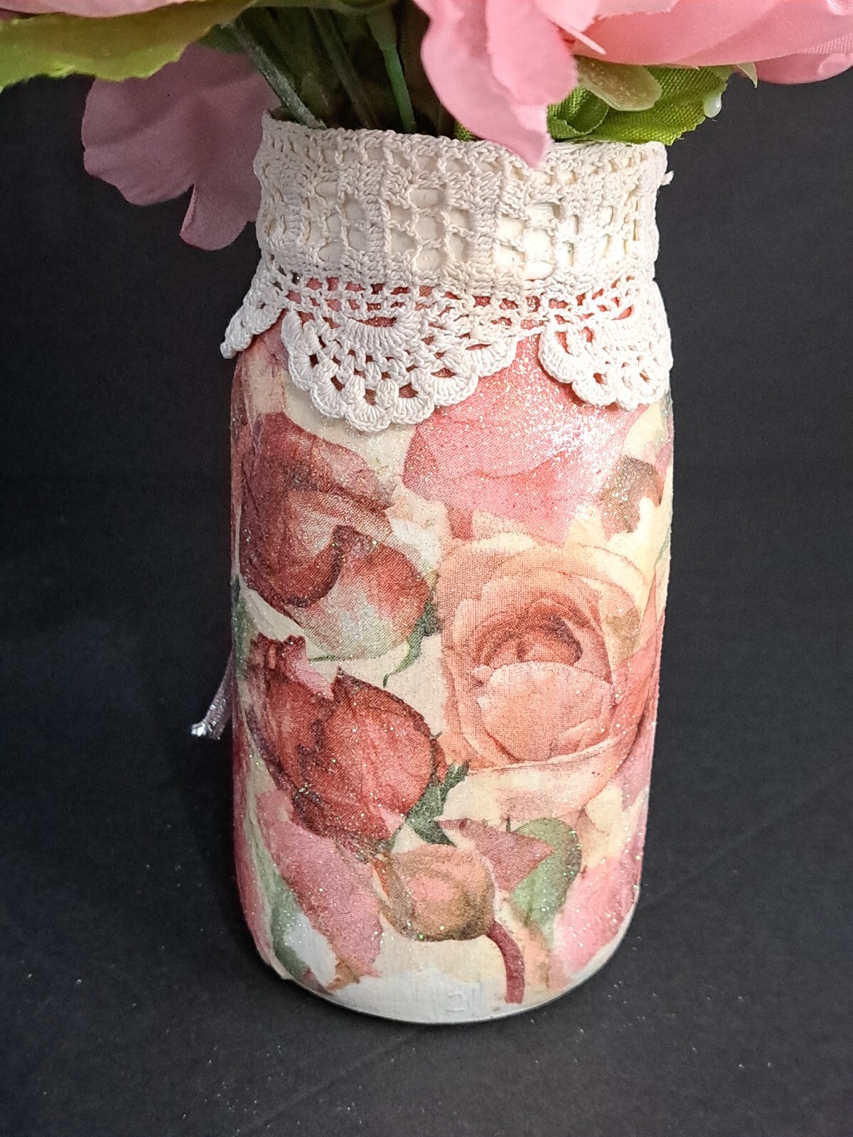 Pink Hand Crafted Floral Arrangement 11 In Tall