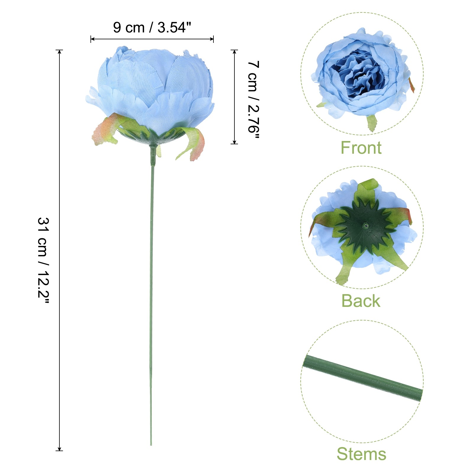 25Pcs Peonies Artificial Flowers Fake Peony Flowers with Stems Sky Blue