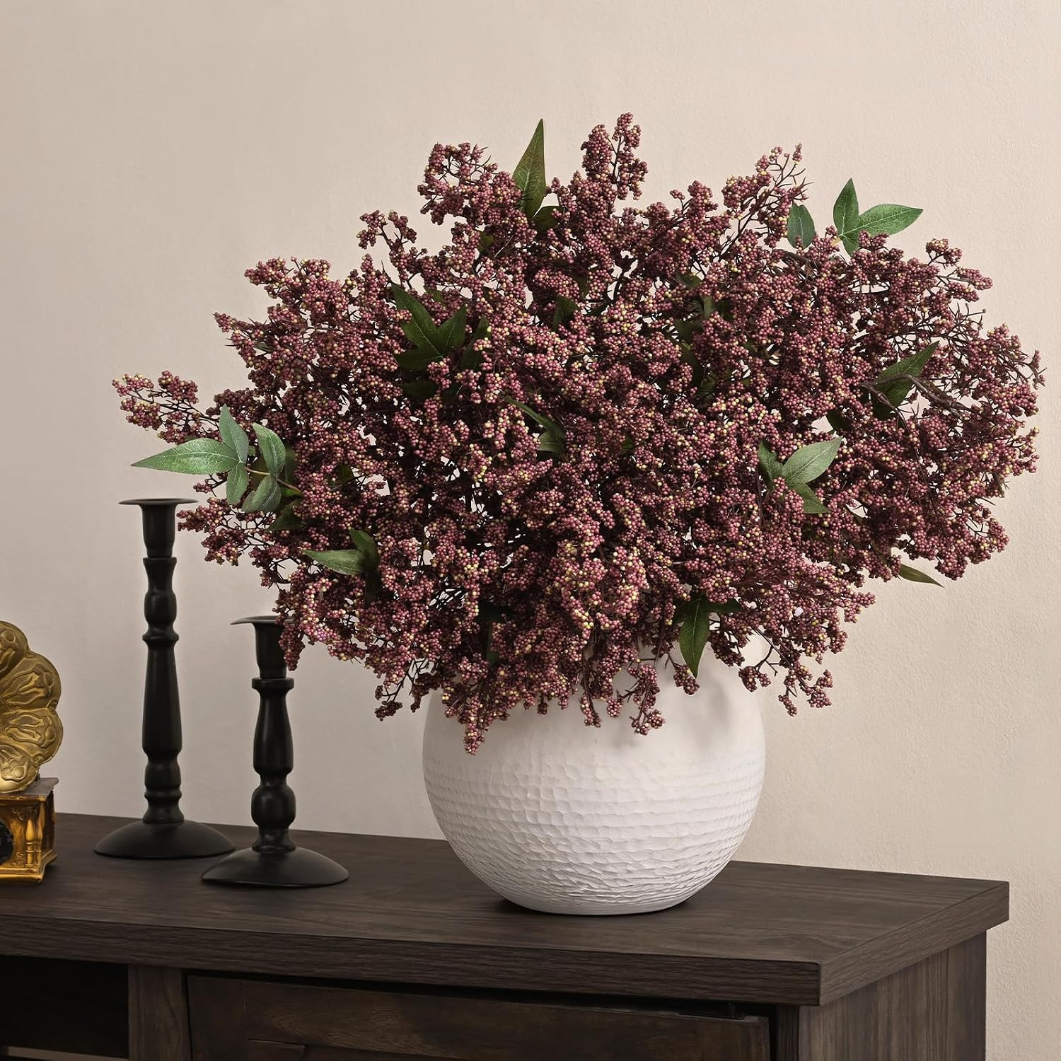 43In Faux Berry Stems for Vase, Artificial Nandina Branches Fall Decor Floral Pi