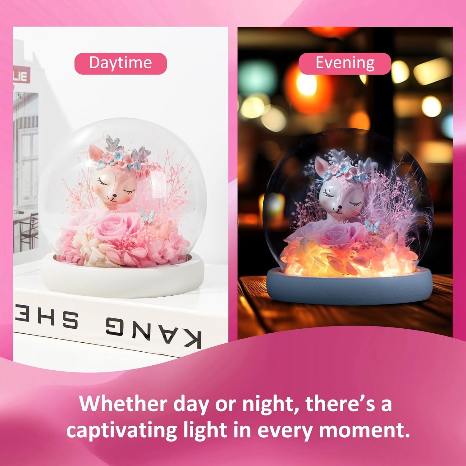Preserved Flower with Glass Dome – Unique Real Flower Gift for Women, Mom, Wife,