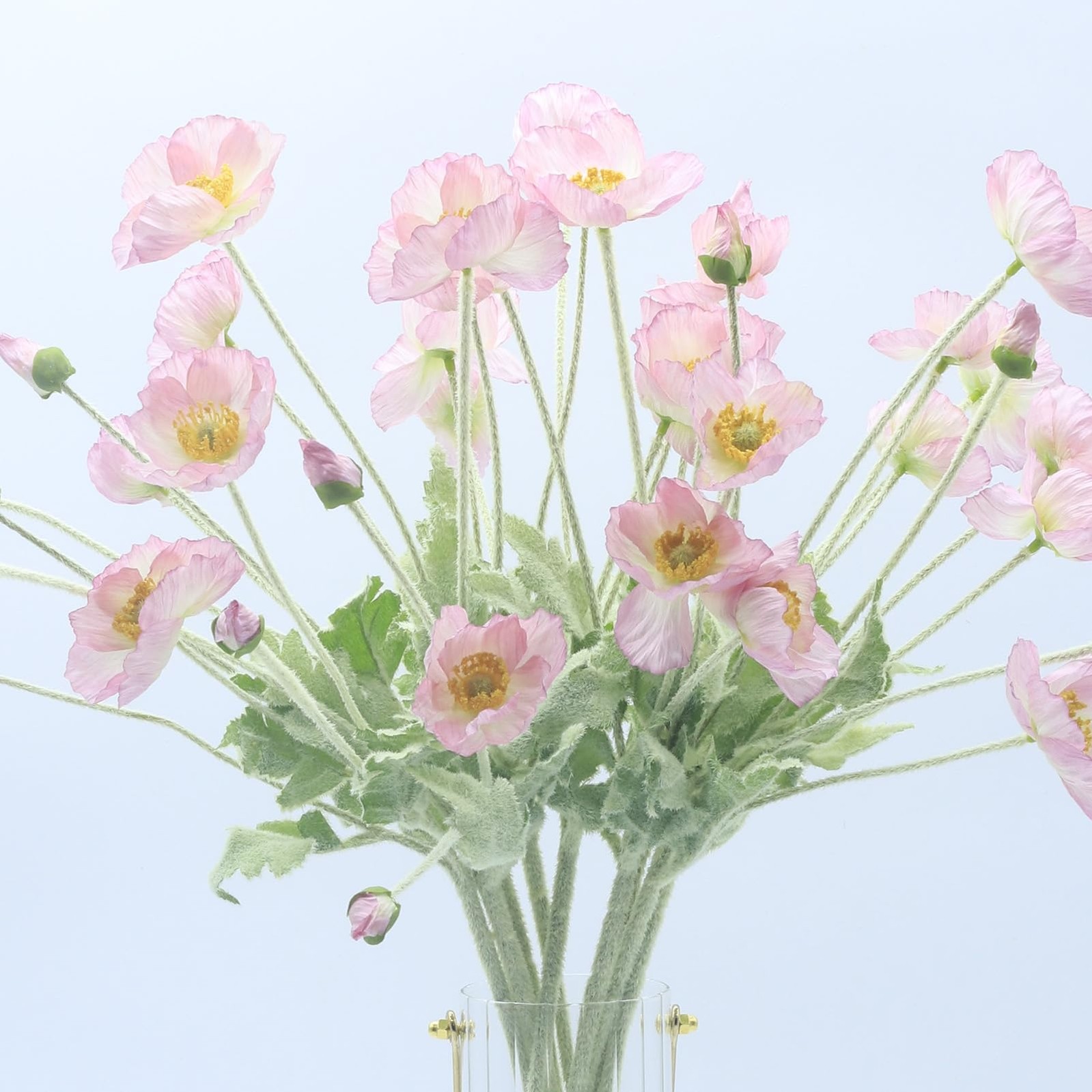 Light Pink Artificial Poppies Silk Flowers Plants Bouquets Decor 23.6 Inch