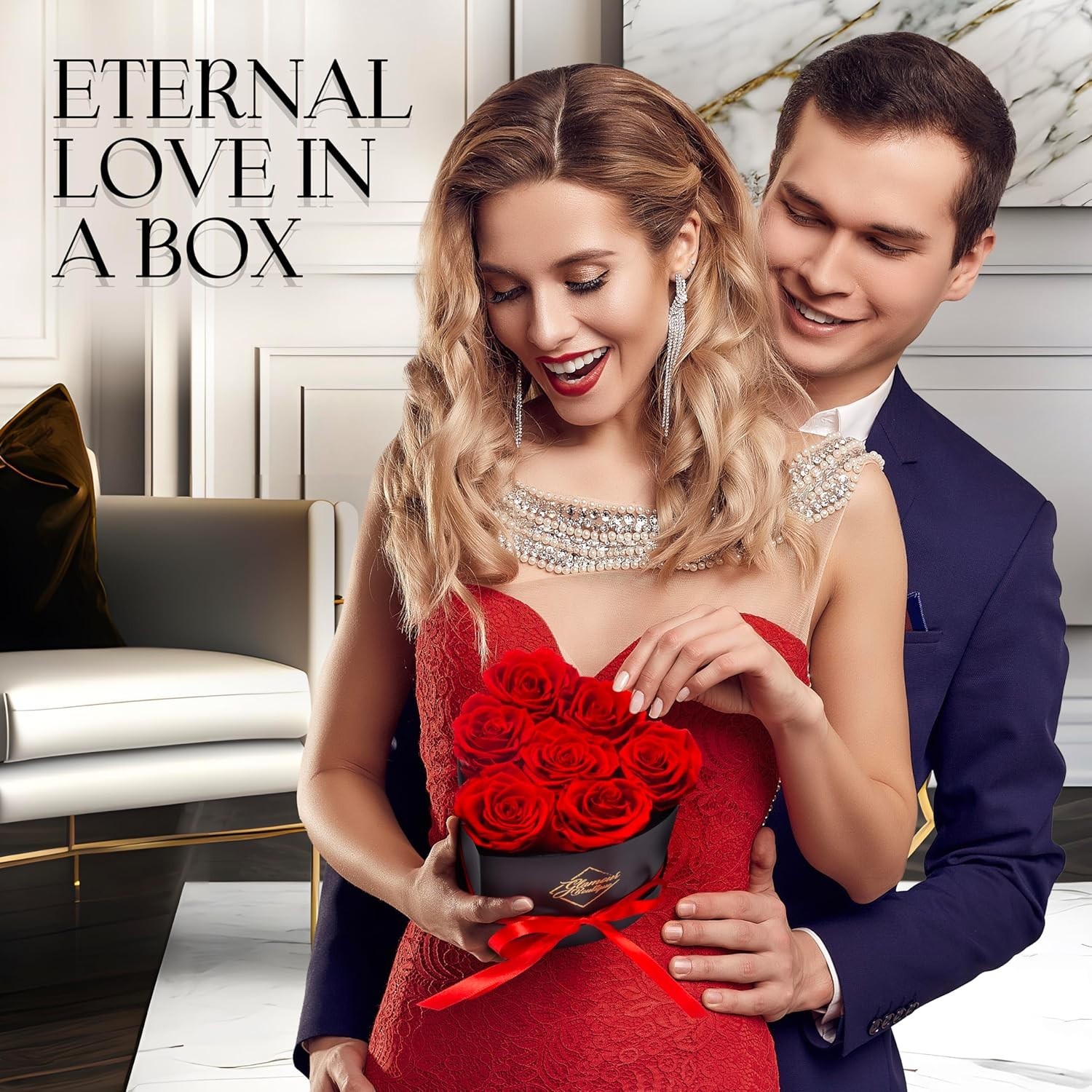 Red Heart-Shaped Box with 7 Preserved Roses – Effortless Luxury for Any Occasion