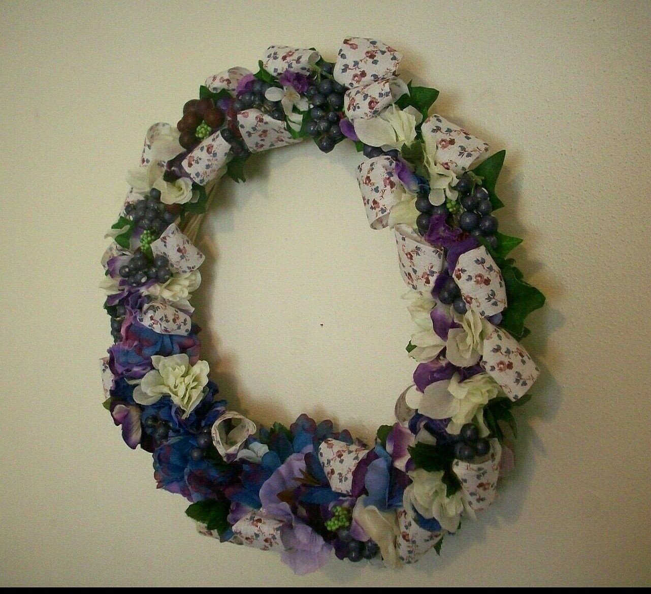 New- Country Farmhouse 13″ Floral Door/Wall Wreath Purple/Blue/White