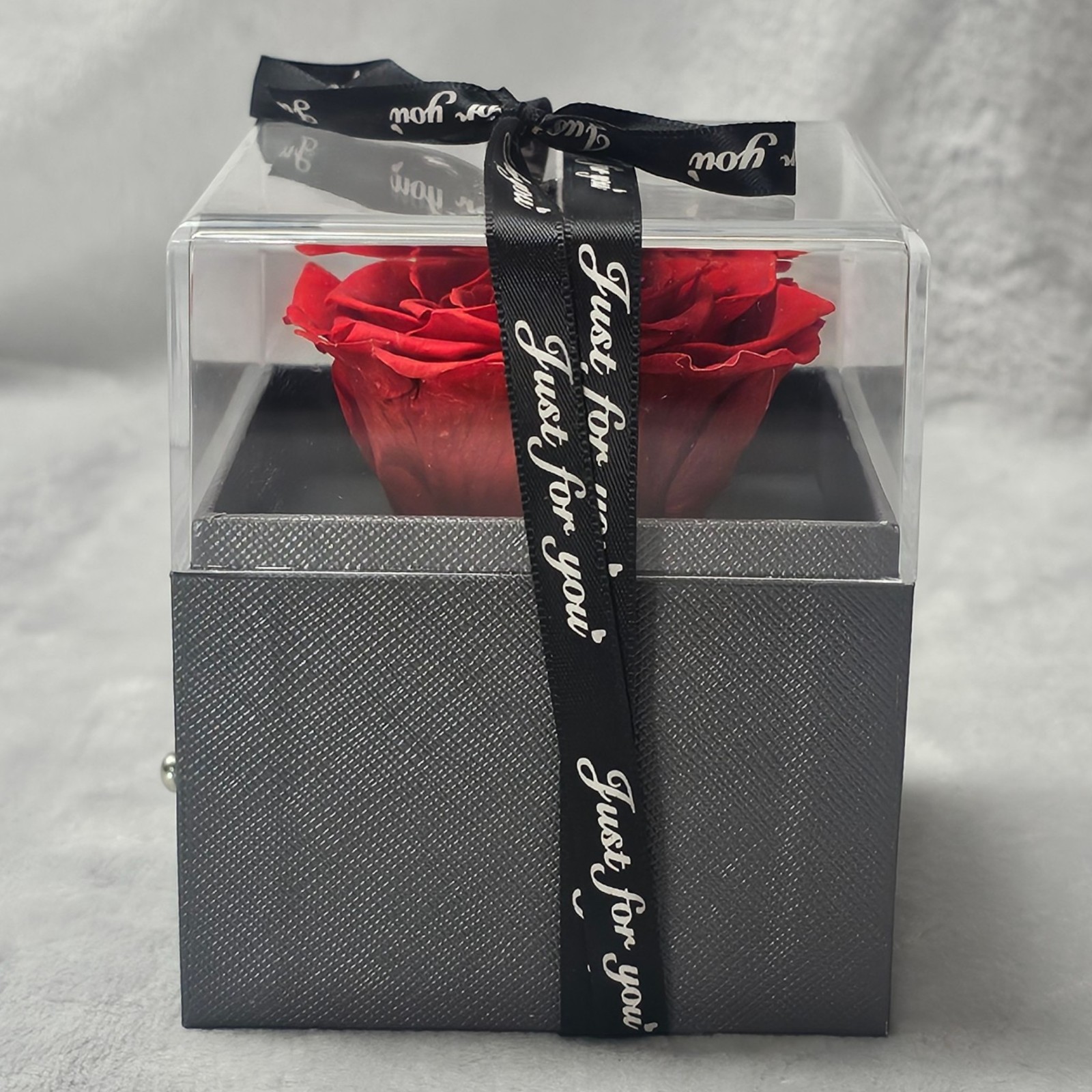Eternal Love Preserved Real Red Rose Acrylic Gift Box with Drawer Valentine Gift