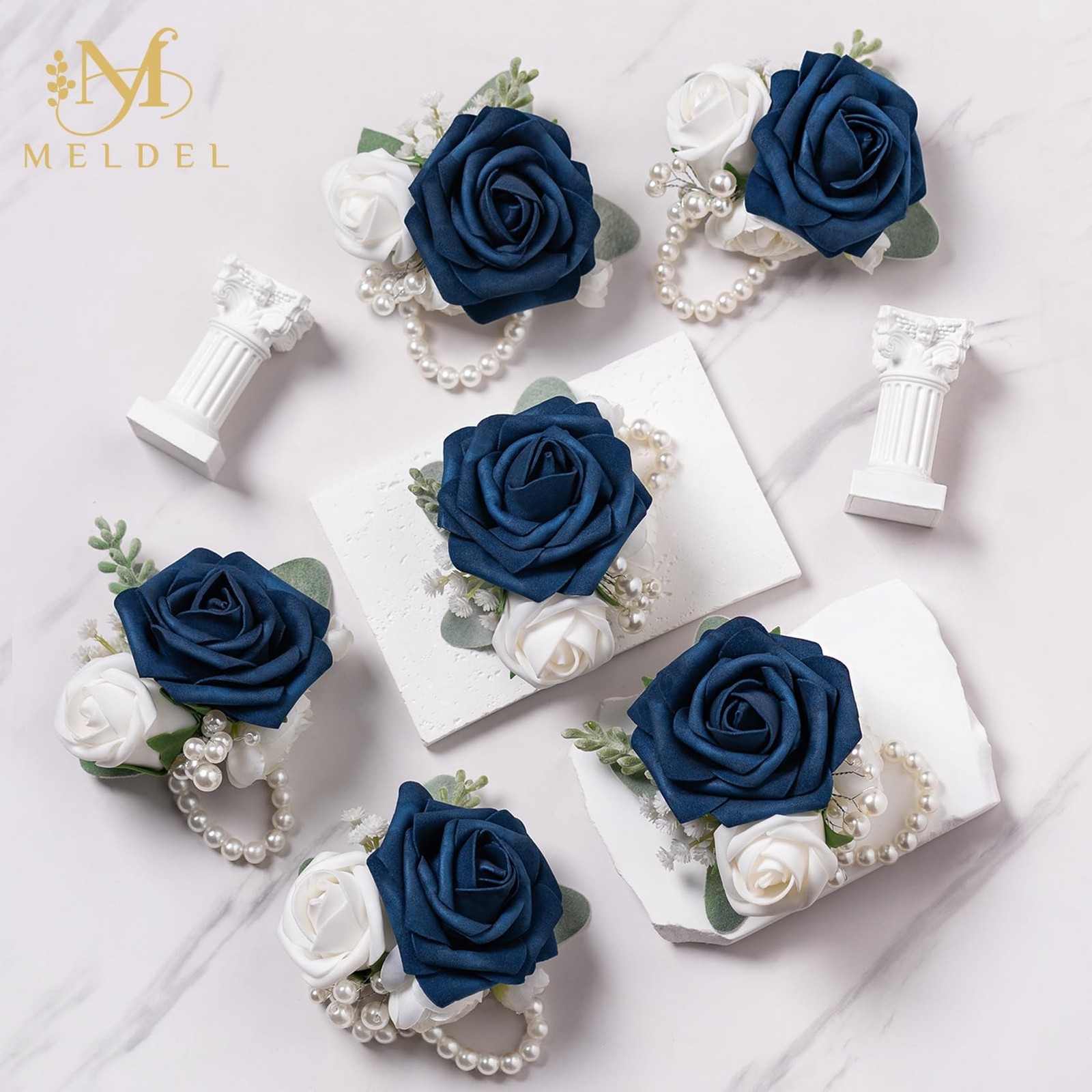 6 PCS Blue Wrist Corsage Prom Flower Girl Mother Wristlet Bridesmaid Wedding