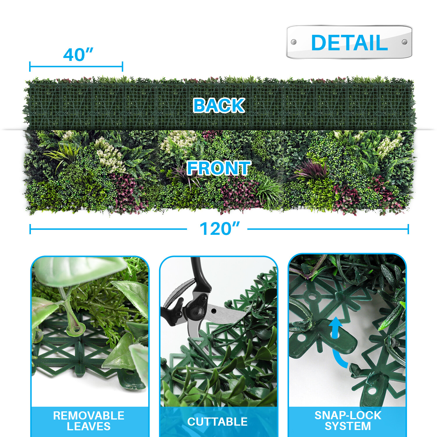 PATIO 40″ x 40″ Artificial Plant Fence Panel Set(of 3) Faux Grass Wall Decor