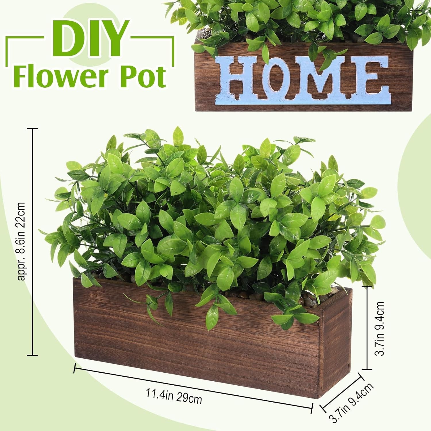 NEW 4 Pack Artificial Eucalyptus Plants Wooden Planter Box Brown 11.4 TableTop