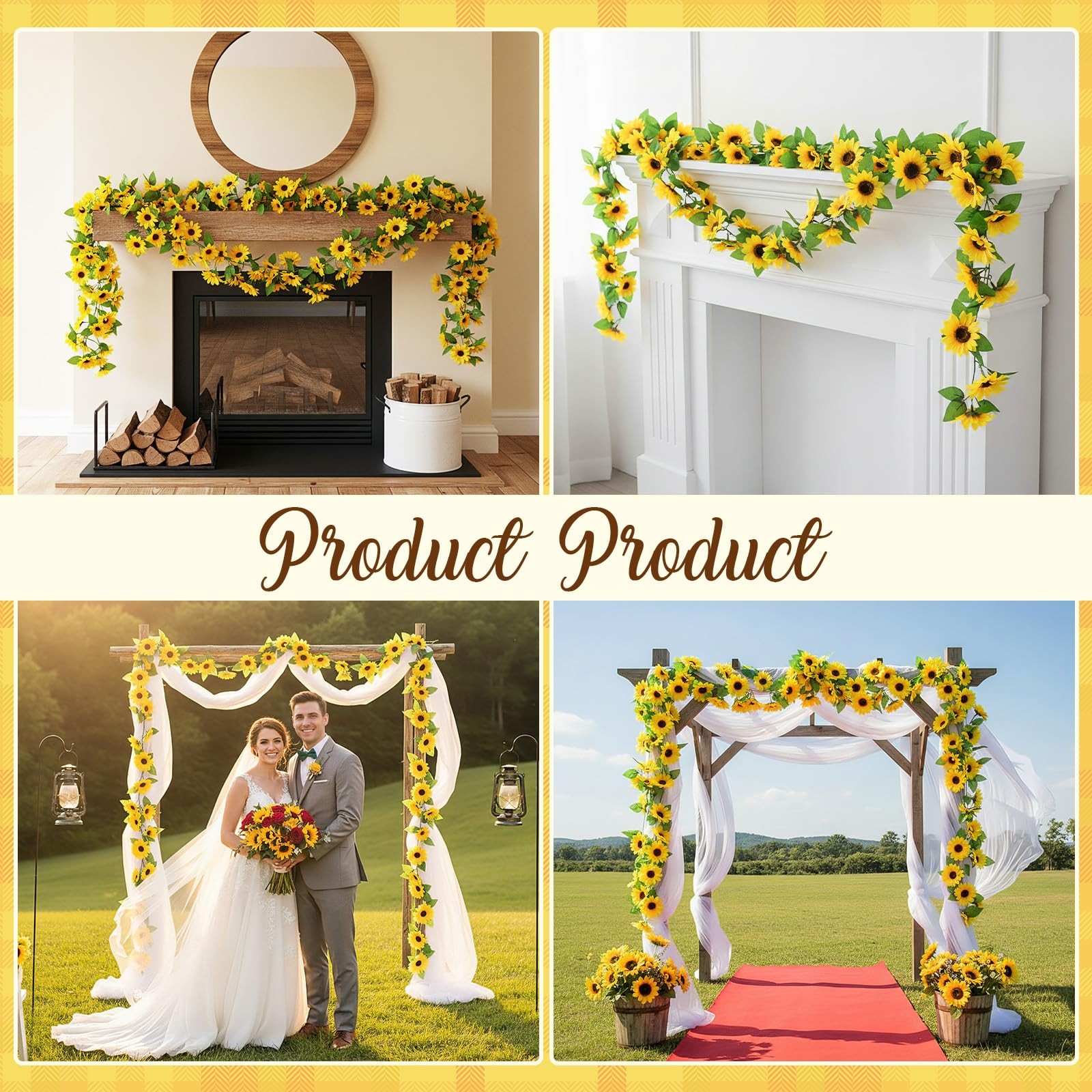 2 Pcs 8.2 FT Artificial Sunflower Garland Decoration 3 Inch 4 Inch Sunflowers…