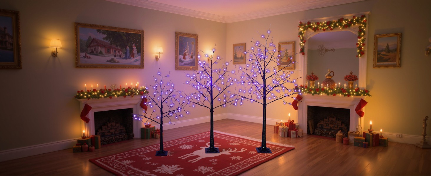 3 Pac Halloween Spooky Tree with Purple Lights, 4FT 5FT and 6FT, Lighted Tree